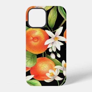 Seamless pattern with orange fruits, flowers and l iPhone 12 case