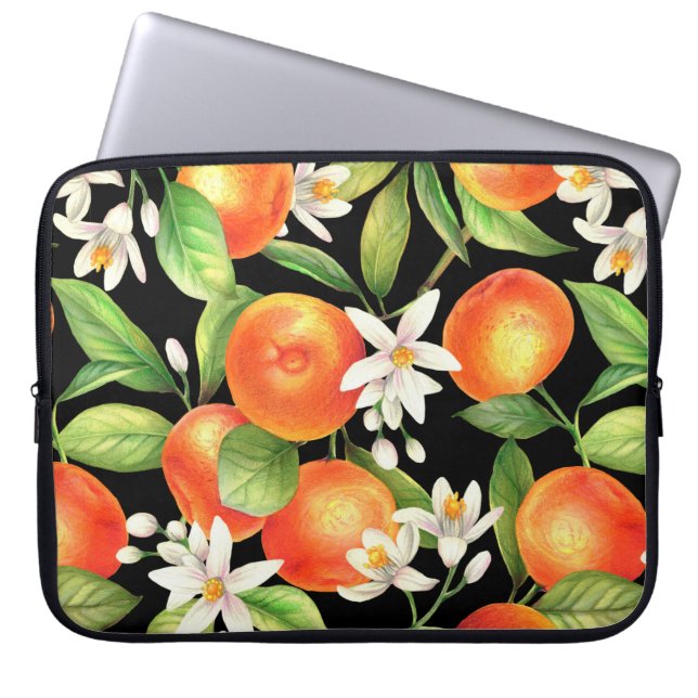 Seamless pattern with orange fruits, flowers and l laptop sleeve (Front)