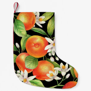 Seamless pattern with orange fruits, flowers and l small christmas stocking