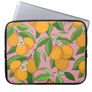 Seamless pattern with oranges,leaves,white flowers laptop sleeve