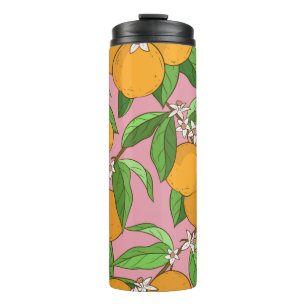 Seamless pattern with oranges,leaves,white flowers thermal tumbler