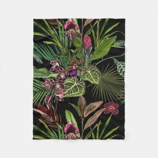 Seamless pattern with orchids and protea flowers. fleece blanket (Front)