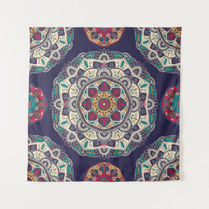 Seamless pattern with ornamental floral ethnic man tapestry