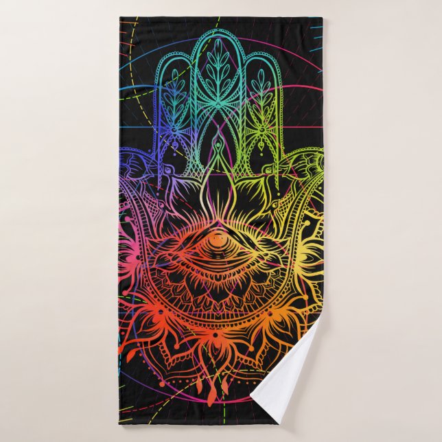 Seamless pattern with ornate hand drawn hamsa. Pop Bath Towel (Bath Towel)