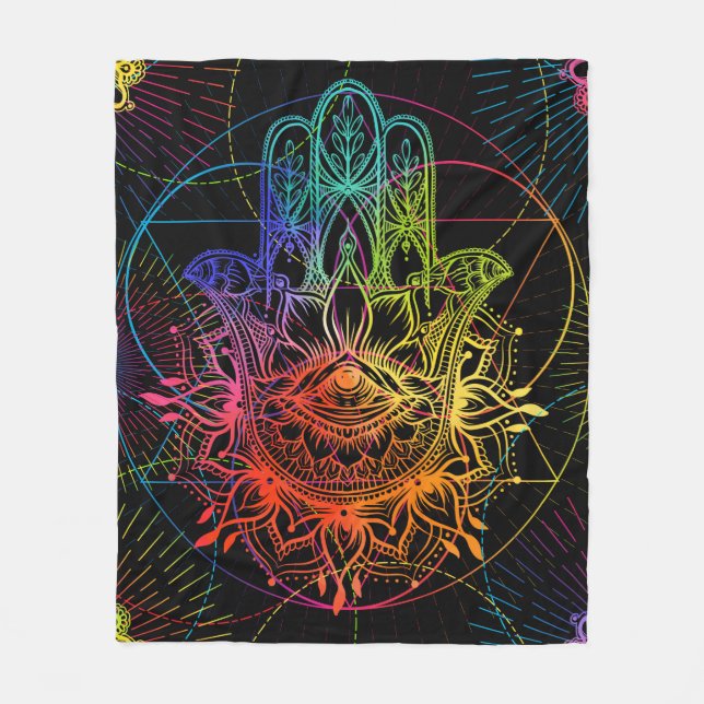 Seamless pattern with ornate hand drawn hamsa. Pop Fleece Blanket (Front)