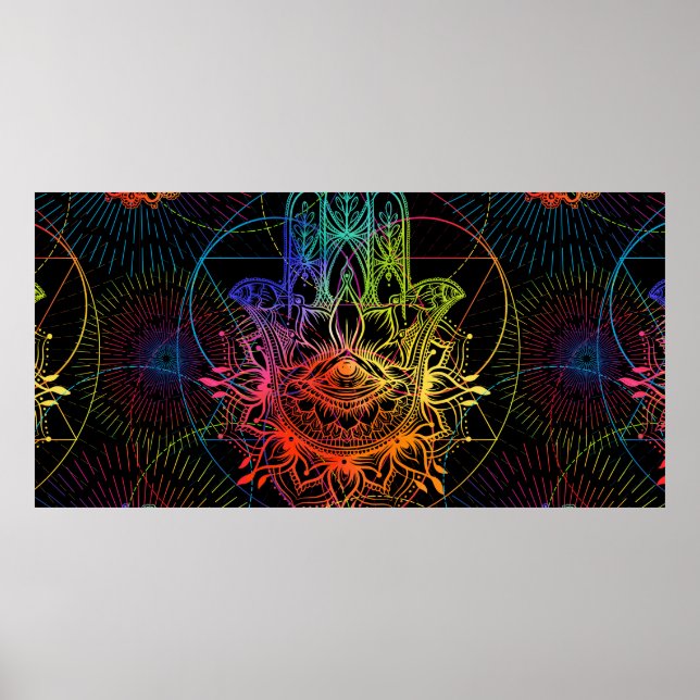 Seamless pattern with ornate hand drawn hamsa. Pop Poster (Front)