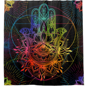 Seamless pattern with ornate hand drawn hamsa. Pop Shower Curtain