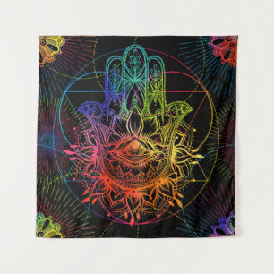 Seamless pattern with ornate hand drawn hamsa. Pop Tapestry