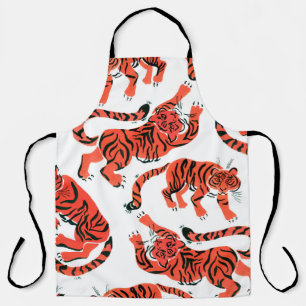 Seamless pattern with painted in gouache tigers in apron