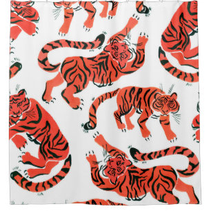 Seamless pattern with painted in gouache tigers in shower curtain