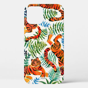 Seamless pattern with painted in watercolor tigers iPhone 12 case