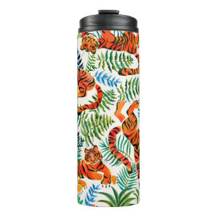 Seamless pattern with painted in watercolor tigers thermal tumbler