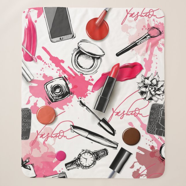 Seamless pattern with painted makeup sherpa blanket (Front)