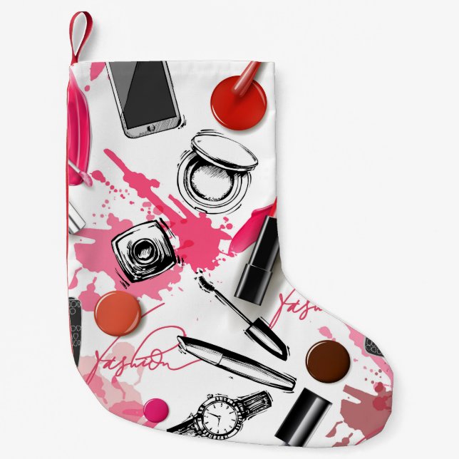 Seamless pattern with painted makeup small christmas stocking (Front)