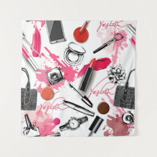 Seamless pattern with painted makeup tapestry