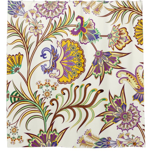 Seamless pattern with paisley floral shower curtain (Front)
