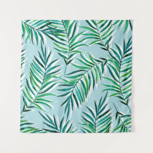 Seamless pattern with palm branches. Watercolor ha Tapestry