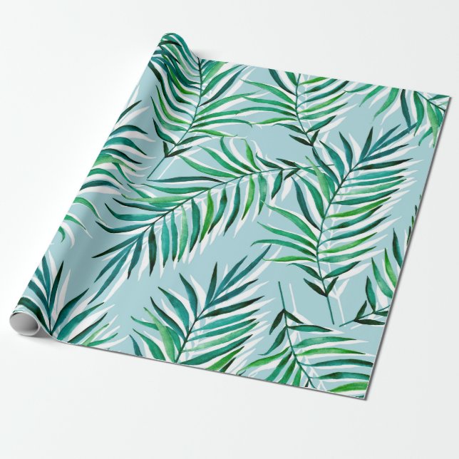 Seamless pattern with palm branches. Watercolor ha Wrapping Paper (Unrolled)