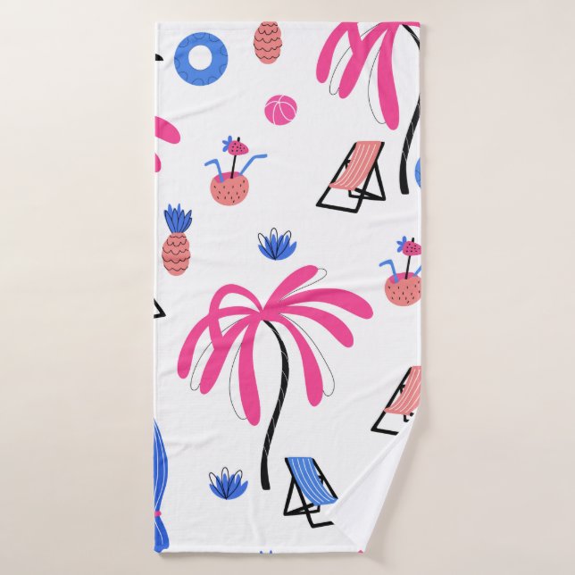Seamless pattern with palm trees pineapples coconu bath towel (Bath Towel)