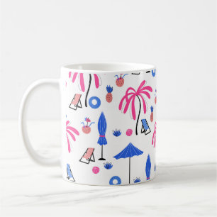 Seamless pattern with palm trees pineapples coconu coffee mug