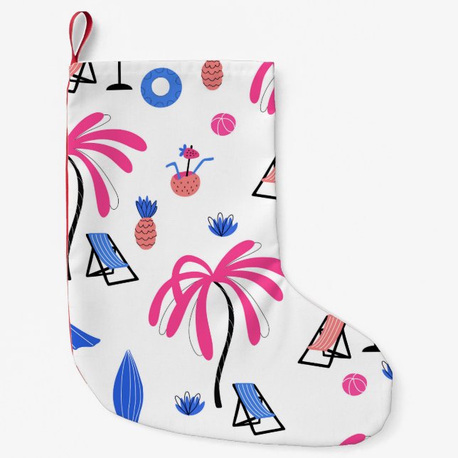 Seamless pattern with palm trees pineapples coconu small christmas stocking (Front)