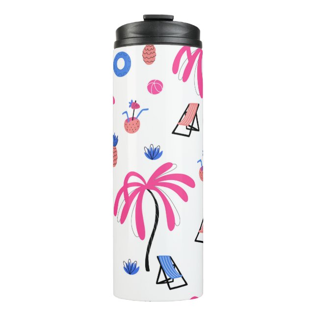 Seamless pattern with palm trees pineapples coconu thermal tumbler (Front)