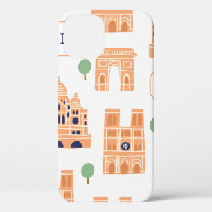 Seamless pattern with Parisian landmarks paris sig iPhone 12 Case