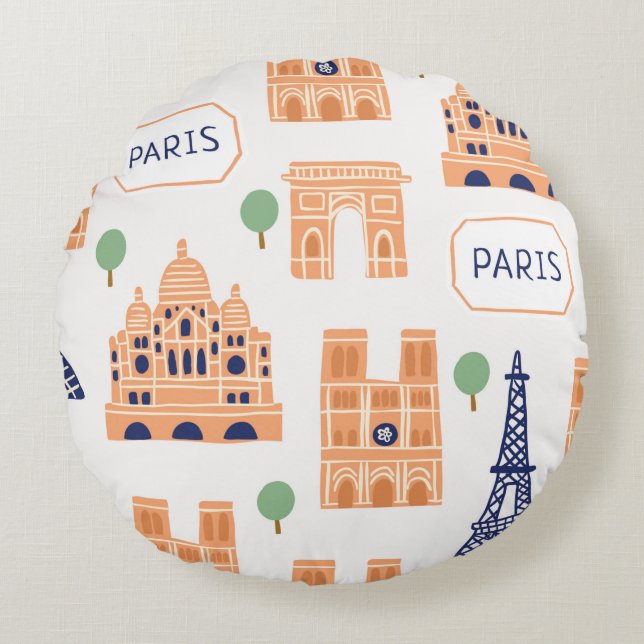 Seamless pattern with Parisian landmarks paris sig Round Cushion (Front)