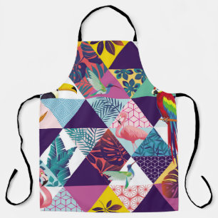 seamless pattern with Parrot, Toucans, Hummingbird Apron