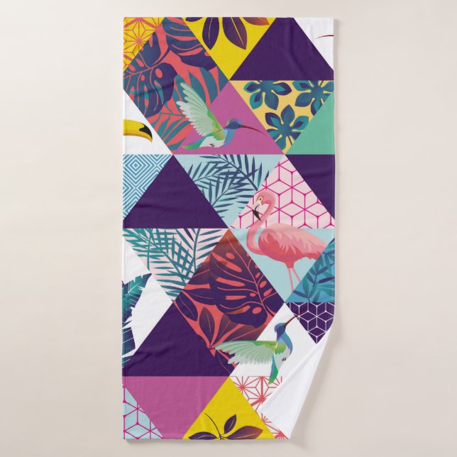 seamless pattern with Parrot, Toucans, Hummingbird Bath Towel (Bath Towel)