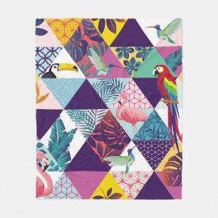 seamless pattern with Parrot, Toucans, Hummingbird Fleece Blanket