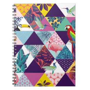 seamless pattern with Parrot, Toucans, Hummingbird Notebook