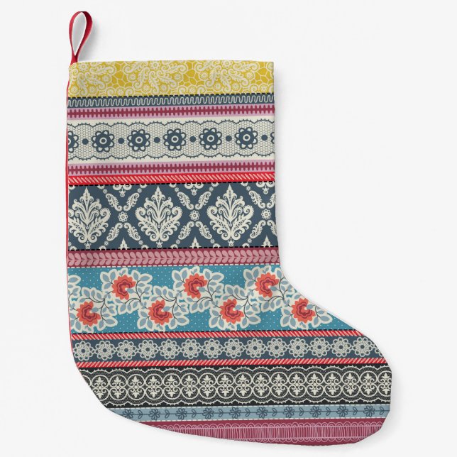 Seamless pattern with patchwork tiles. small christmas stocking (Front)