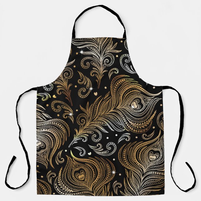 Seamless pattern with peacock feathers. Freehand d Apron (Front)