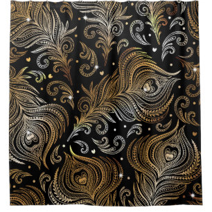 Seamless pattern with peacock feathers. Freehand d Shower Curtain