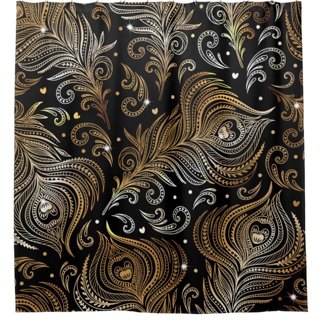 Seamless pattern with peacock feathers. Freehand d Shower Curtain (Front)