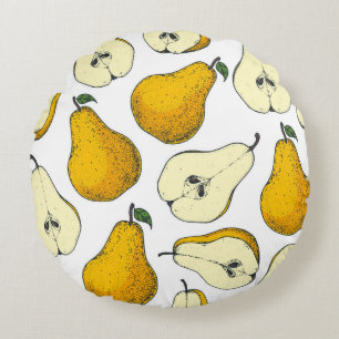 Seamless pattern with pear. Hand drawn pattern bac Round Cushion