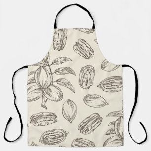 Seamless pattern with pecan: pecan nuts and leaves apron