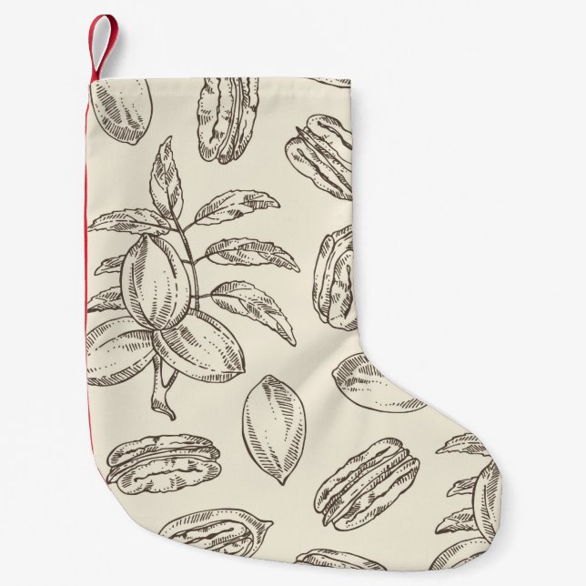 Seamless pattern with pecan: pecan nuts and leaves small christmas stocking (Front)