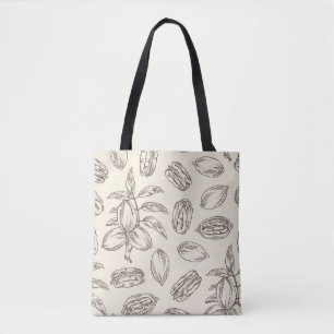 Seamless pattern with pecan: pecan nuts and leaves tote bag