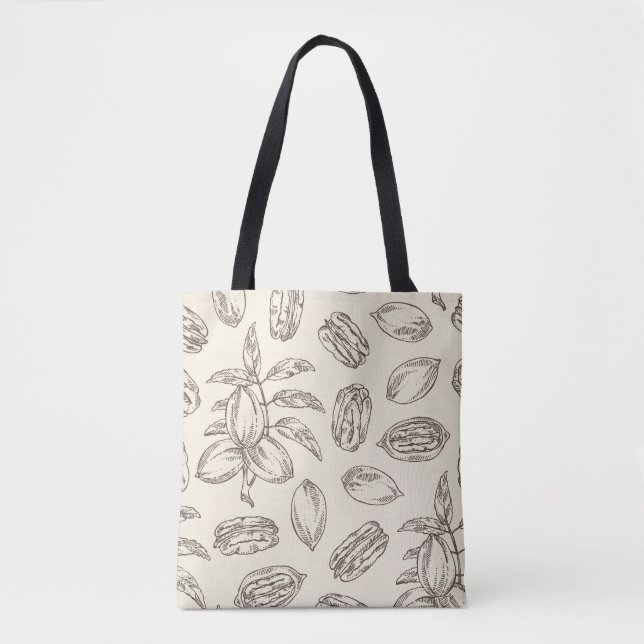 Seamless pattern with pecan: pecan nuts and leaves tote bag (Front)