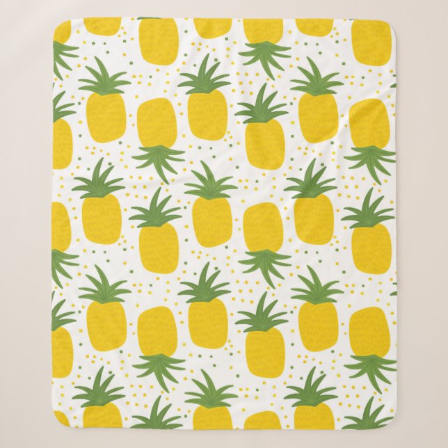 Seamless pattern with pineapples. Yellow pineapple Sherpa Blanket (Front)