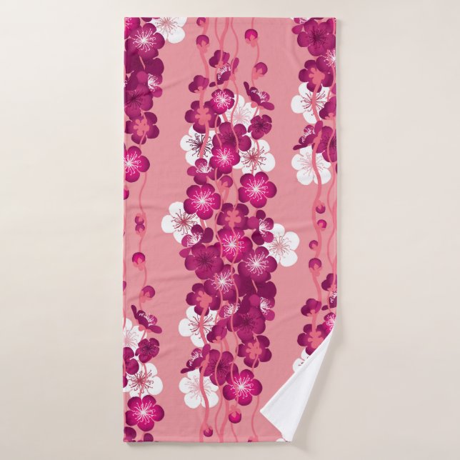 Seamless pattern with pink blossom roses bath towel (Bath Towel)