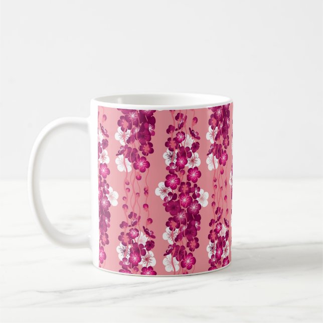 Seamless pattern with pink blossom roses coffee mug (Left)