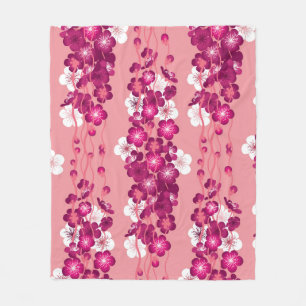 Seamless pattern with pink blossom roses fleece blanket