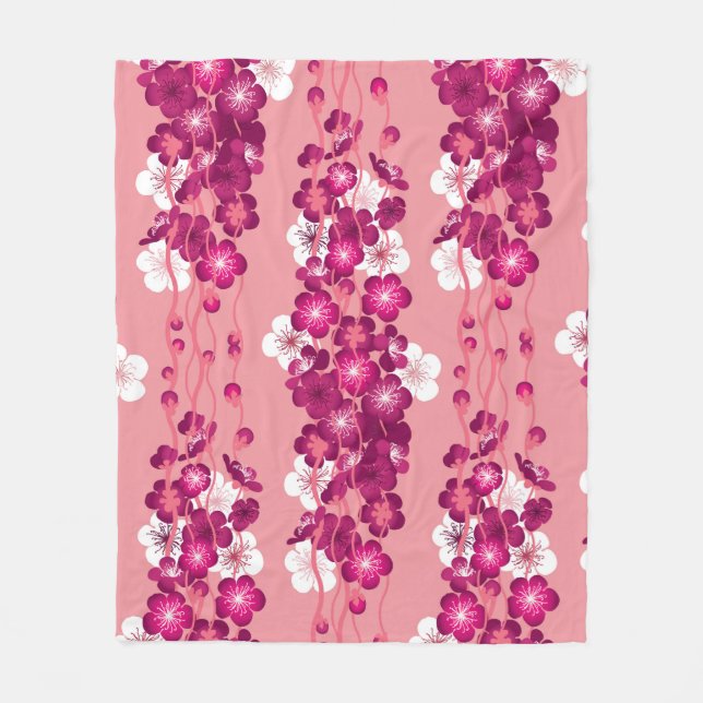 Seamless pattern with pink blossom roses fleece blanket (Front)