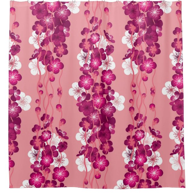 Seamless pattern with pink blossom roses shower curtain (Front)