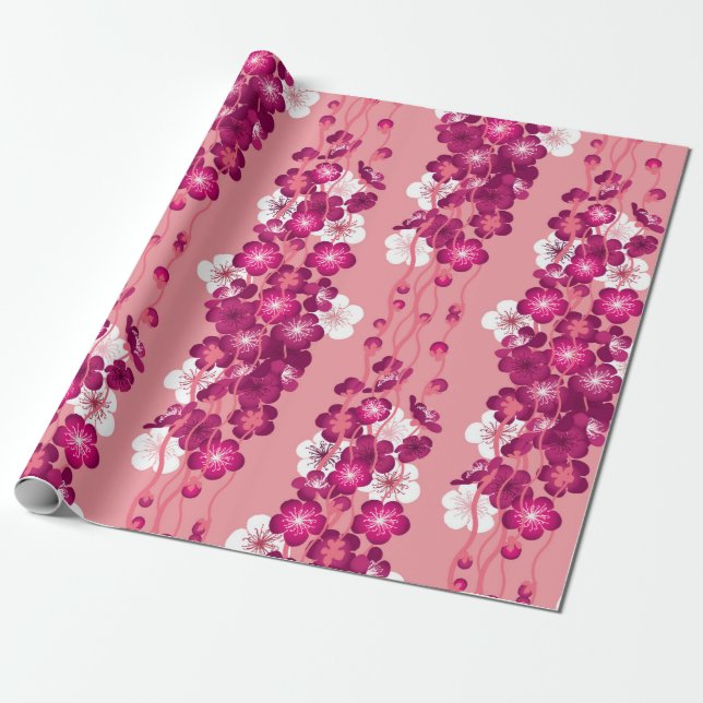 Seamless pattern with pink blossom roses wrapping paper (Unrolled)