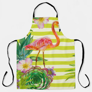 seamless pattern with pink flamingo and exotic tr apron