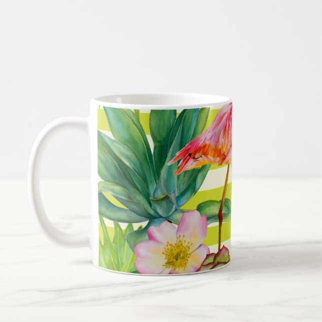  seamless pattern with pink flamingo and exotic tr coffee mug (Left)